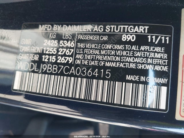 2012 Mercedes-benz Cls 550 4matic მანქანა იყიდება აუქციონზე, vin: WDDLJ9BB7CA036415, აუქციონის ნომერი: 45904266