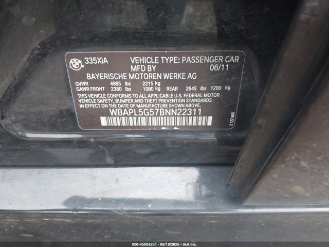 Aukcja sprzedaży 2011 Bmw 335i Xdrive, vin: WBAPL5G57BNN22311, numer aukcji: 45904281