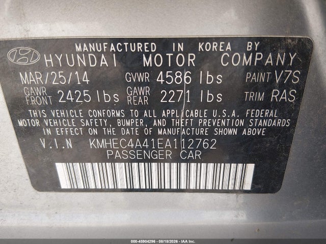 Aukcja sprzedaży 2014 Hyundai Sonata Hybrid Limited, vin: KMHEC4A41EA112762, numer aukcji: 45904296