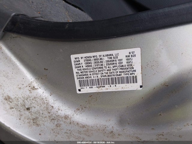 Aukcja sprzedaży 2007 Honda Odyssey Lx, vin: 5FNRL38207B126487, numer aukcji: 45904325