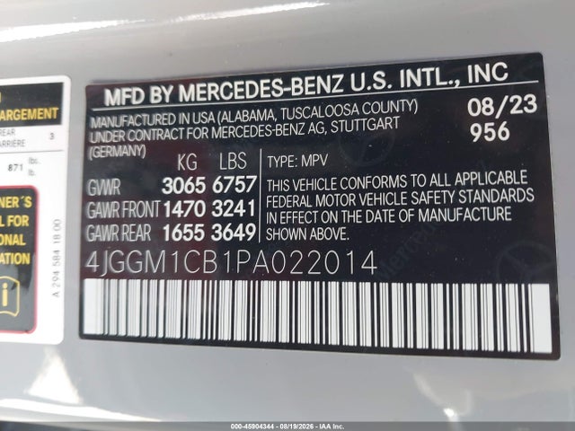 Aukcja sprzedaży 2023 Mercedes-benz Eqe 350 Suv 4matic, vin: 4JGGM1CB1PA022014, numer aukcji: 45904344