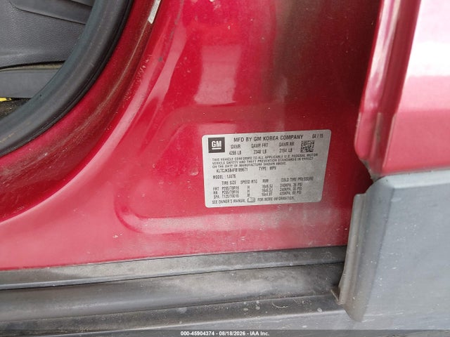 45904374 :رقم المزاد ، KL7CJKSB4FB189671 vin ، 2015 Chevrolet Trax 1ls مزاد بيع