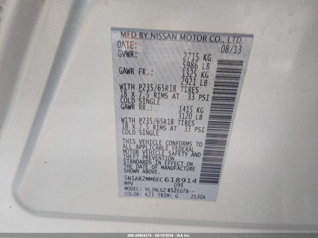 5N1AR2MM6EC618914 Nissan Pathfinder Sl
