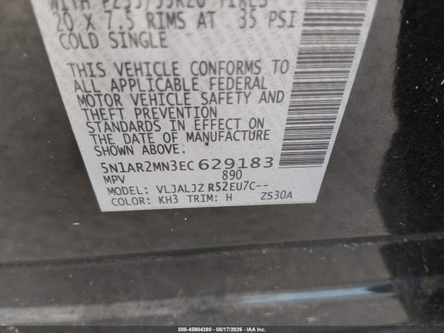 Nissan Pathfinder Platinum 2014 5N1AR2MN3EC629183 Image 9