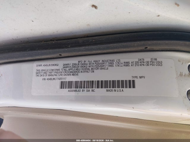 Продаж на аукціоні авто 2007 Subaru Outback 3.0r L.l. Bean Edition, vin: 4S4BL86C774201117, номер лоту: 45904404