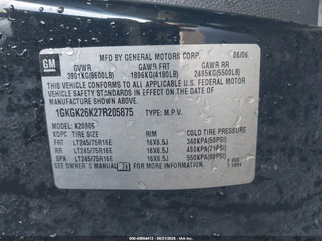 45904412 :رقم المزاد ، 1GKGK26K27R205875 vin ، 2007 Gmc Yukon Xl Slt مزاد بيع