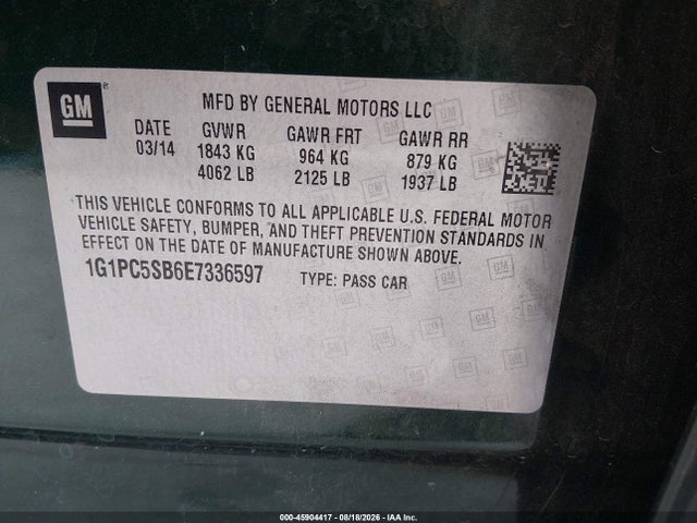 1G1PC5SB6E7336597 Chevrolet Cruze 1lt Auto