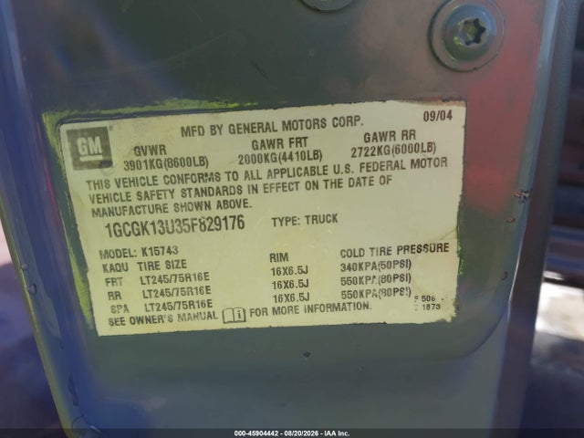 Auction sale of the 2005 Chevrolet Silverado 1500hd Ls, vin: 1GCGK13U35F829176, lot number: 45904442