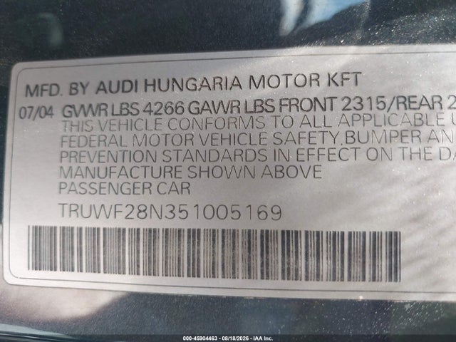 Продаж на аукціоні авто 2005 Audi Tt 3.2l, vin: TRUWF28N351005169, номер лоту: 45904463