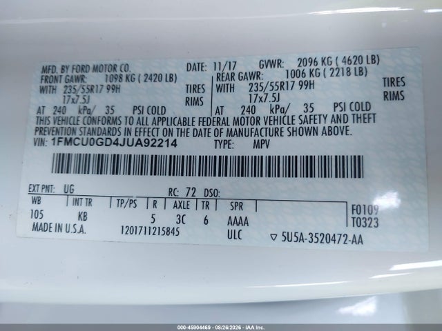 Ford ESCAPE SE 2018 1FMCU0GD4JUA92214 Image 9