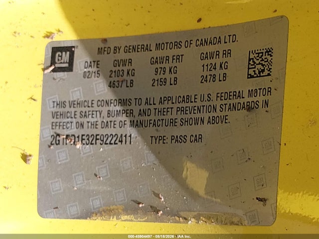 Продаж на аукціоні авто 2015 Chevrolet Camaro 1lt, vin: 2G1FD1E32F9222411, номер лоту: 45904497