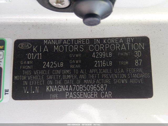 Продаж на аукціоні авто 2011 Kia Optima Ex, vin: KNAGN4A70B5096587, номер лоту: 45904526