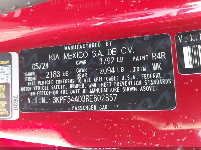 Aukcja sprzedaży 2024 Kia Forte Gt-line, vin: 3KPF54AD3RE802857, numer aukcji: 45904534