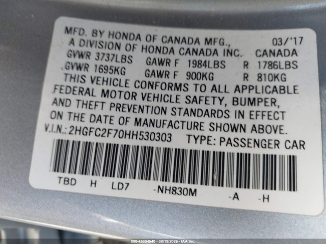 Honda CIVIC EX 2017 2HGFC2F70HH530303 Image 9