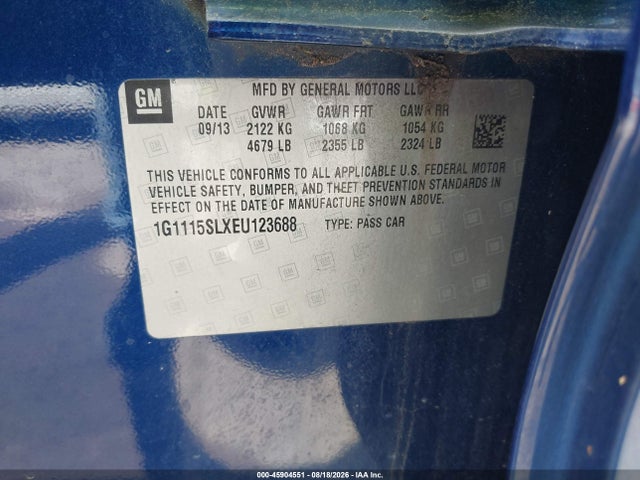 Aukcja sprzedaży 2014 Chevrolet Impala 1lt, vin: 1G1115SLXEU123688, numer aukcji: 45904551