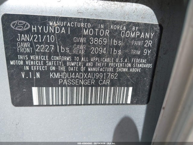 Продаж на аукціоні авто 2010 Hyundai Elantra Gls, vin: KMHDU4ADXAU991762, номер лоту: 45904560
