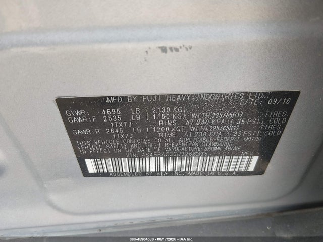 45904580 :رقم المزاد ، 4S4BSACC3H3268335 vin ، 2017 Subaru Outback 2.5i Premium مزاد بيع