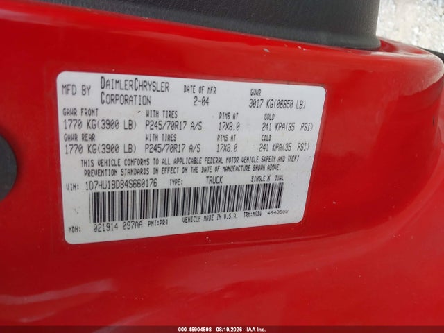 Aukcja sprzedaży 2004 Dodge Ram 1500 Slt/laramie, vin: 1D7HU18D84S660176, numer aukcji: 45904598