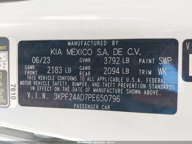 Продаж на аукціоні авто 2023 Kia Forte Lxs, vin: 3KPF24AD7PE650796, номер лоту: 45904599