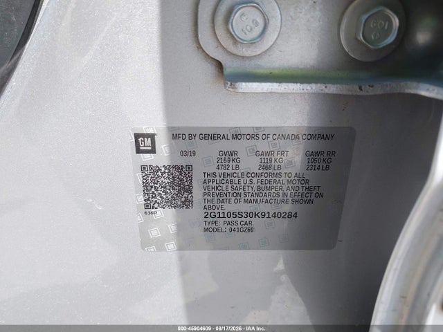 Aukcja sprzedaży 2019 Chevrolet Impala Premier, vin: 2G1105S30K9140284, numer aukcji: 45904609