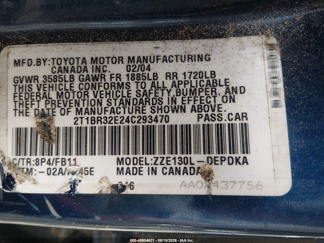 Продажа на аукционе авто 2004 Toyota Corolla Ce, vin: 2T1BR32E24C293470, номер лота: 45904621