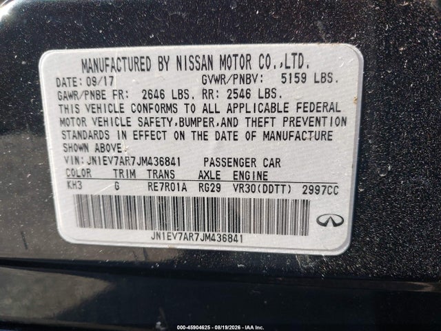 Продажа на аукционе авто 2018 Infiniti Q50 3.0t Luxe, vin: JN1EV7AR7JM436841, номер лота: 45904625