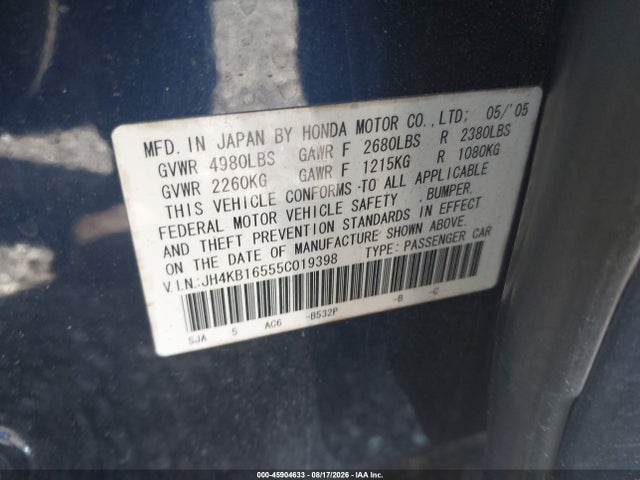 Aukcja sprzedaży 2005 Acura Rl 3.5, vin: JH4KB16555C019398, numer aukcji: 45904633