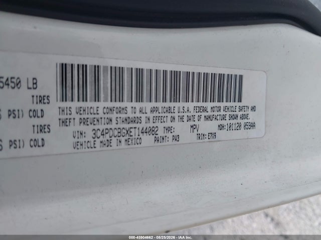 45904662 :رقم المزاد ، 3C4PDCBGXET144082 vin ، 2014 Dodge Journey Sxt مزاد بيع