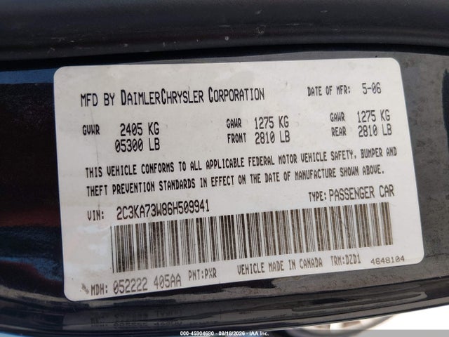 Aukcja sprzedaży 2006 Chrysler 300c Srt8, vin: 2C3KA73W86H509941, numer aukcji: 45904680