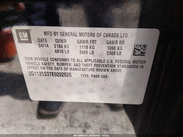 Продаж на аукціоні авто 2014 Chevrolet Impala 2lt, vin: 2G1125S37E9292626, номер лоту: 45904710
