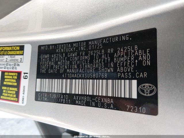 Aukcja sprzedaży 2025 Toyota Camry Le, vin: 4T1DAACKXSU580768, numer aukcji: 45904730