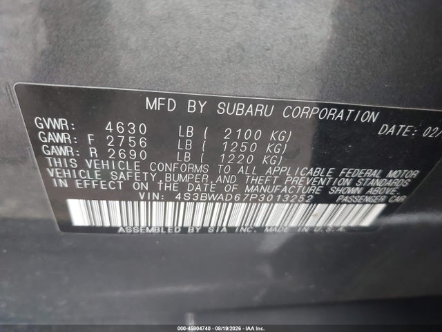 Продажа на аукционе авто 2023 Subaru Legacy Premium, vin: 4S3BWAD67P3013252, номер лота: 45904740