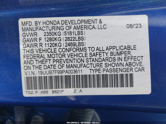 2023 Acura Tlx Type S - Hp Wheel And Tire მანქანა იყიდება აუქციონზე, vin: 19UUB7F99PA003611, აუქციონის ნომერი: 45904810