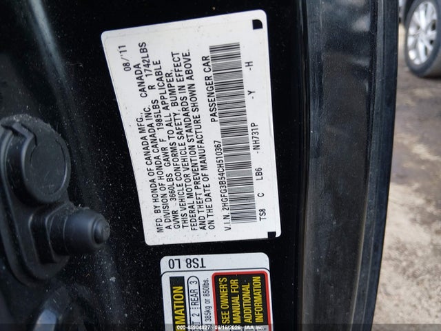 2012 Honda Civic Lx მანქანა იყიდება აუქციონზე, vin: 2HGFG3B54CH510367, აუქციონის ნომერი: 45904827