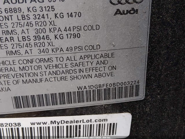 Aukcja sprzedaży 2011 Audi Q7 3.0t S Line Prestige, vin: WA1DGBFE0BD003224, numer aukcji: 45904842