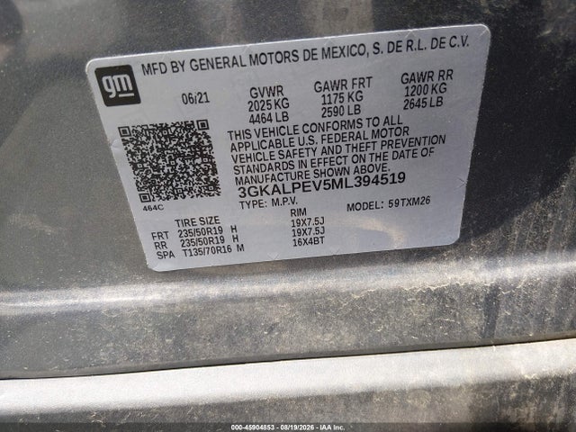 Aukcja sprzedaży 2021 Gmc Terrain Fwd Slt, vin: 3GKALPEV5ML394519, numer aukcji: 45904853