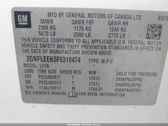 Chevrolet EQUINOX LS 2015 2GNFLEEK0F6318474 Image 9