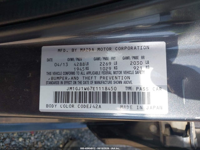 45904912 :رقم المزاد ، JM1GJ1W67E1118450 vin ، 2014 Mazda Mazda6 I Grand Touring مزاد بيع