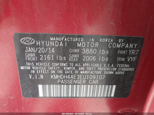 Aukcja sprzedaży 2014 Hyundai Elantra Se, vin: KMHDH4AE3EU109107, numer aukcji: 45904924
