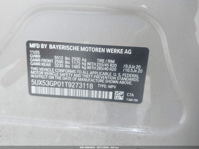 Продажа на аукционе авто 2026 Bmw X3 30 Xdrive, vin: 5UX53GP01T9273118, номер лота: 45904935