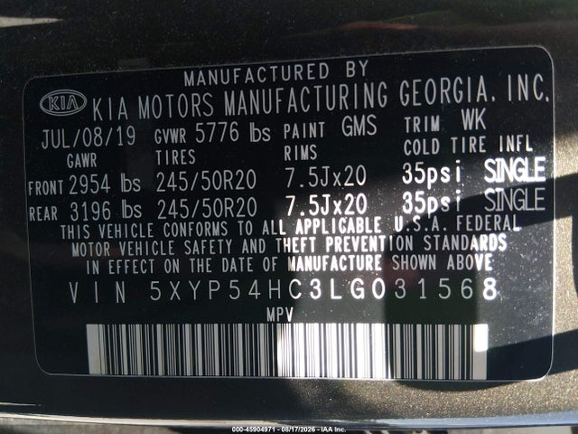 Продаж на аукціоні авто 2020 Kia Telluride Sx, vin: 5XYP54HC3LG031568, номер лоту: 45904971