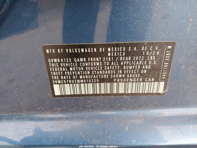 Продажа на аукционе авто 2021 Volkswagen Jetta 1.4t R-line/1.4t S/1.4t Se, vin: 3VWC57BU2MM014229, номер лота: 45904982