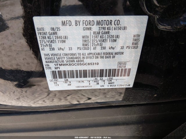 Продаж на аукціоні авто 2025 Ford Explorer St, vin: 1FMWK8GC0SGC85310, номер лоту: 45904997