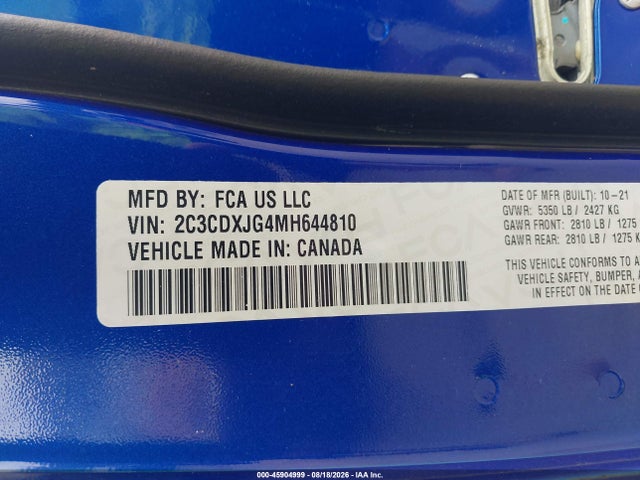 Продаж на аукціоні авто 2021 Dodge Charger Sxt Awd, vin: 2C3CDXJG4MH644810, номер лоту: 45904999