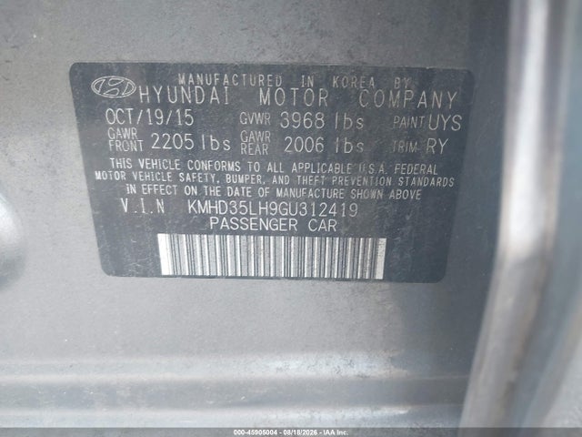 Продаж на аукціоні авто 2016 Hyundai Elantra Gt, vin: KMHD35LH9GU312419, номер лоту: 45905004