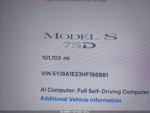 Tesla Model S 100d/60d/75d/90d/p100d 2017 5YJSA1E23HF198981 Image 15