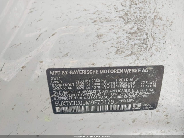 Продажа на аукционе авто 2021 Bmw X3 Sdrive30i, vin: 5UXTY3C00M9F70179, номер лота: 45905019