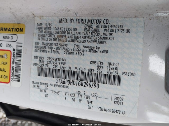 3FA6P0HD1GR296790 Ford FUSION SE