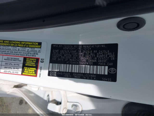 45905050 :رقم المزاد ، 4T1DAACK7SU574135 vin ، 2025 Toyota Camry Le مزاد بيع