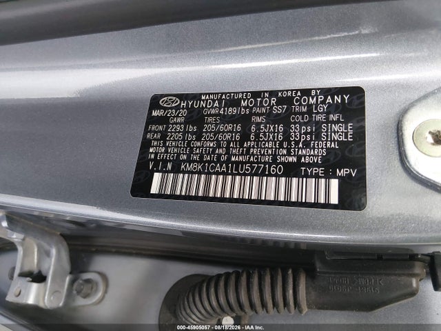 45905057 :رقم المزاد ، KM8K1CAA1LU577160 vin ، 2020 Hyundai Kona Se مزاد بيع